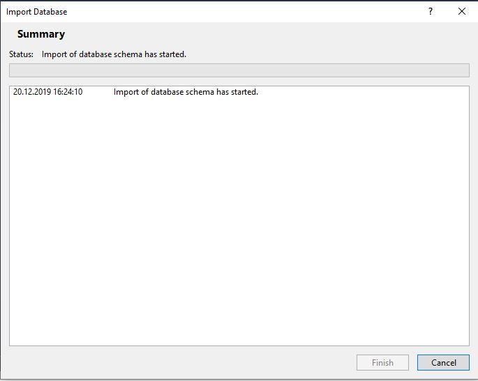 The window of the database import progress